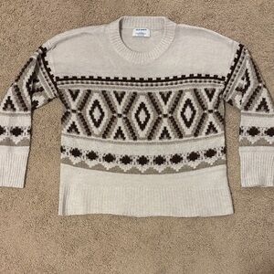 Old Navy Women’s Cream and Brown Tribal Crewneck Sweater